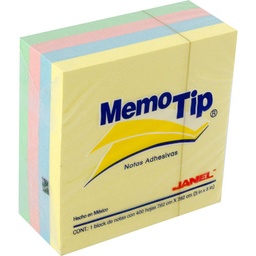 [7501035102804] Notas Adhesivas Memotip Cubo Pastel 400h 76X76 (E.36)