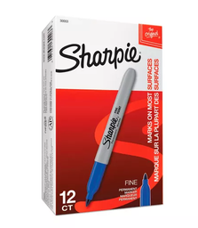 [PAQ12-0034AZU] MARCADOR PERMANENTE SHARPIE P/FINO AZUL CAJA CON 12 PIEZAS