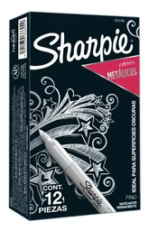 [PAQ12-0034PLATA] MARCADOR PERMANENTE SHARPIE P/FINO PLATA CAJA CON 12 PIEZAS